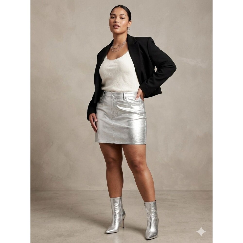 CALVIN KLEIN Women’s Metallic Silver Mini Skirt Size 33
